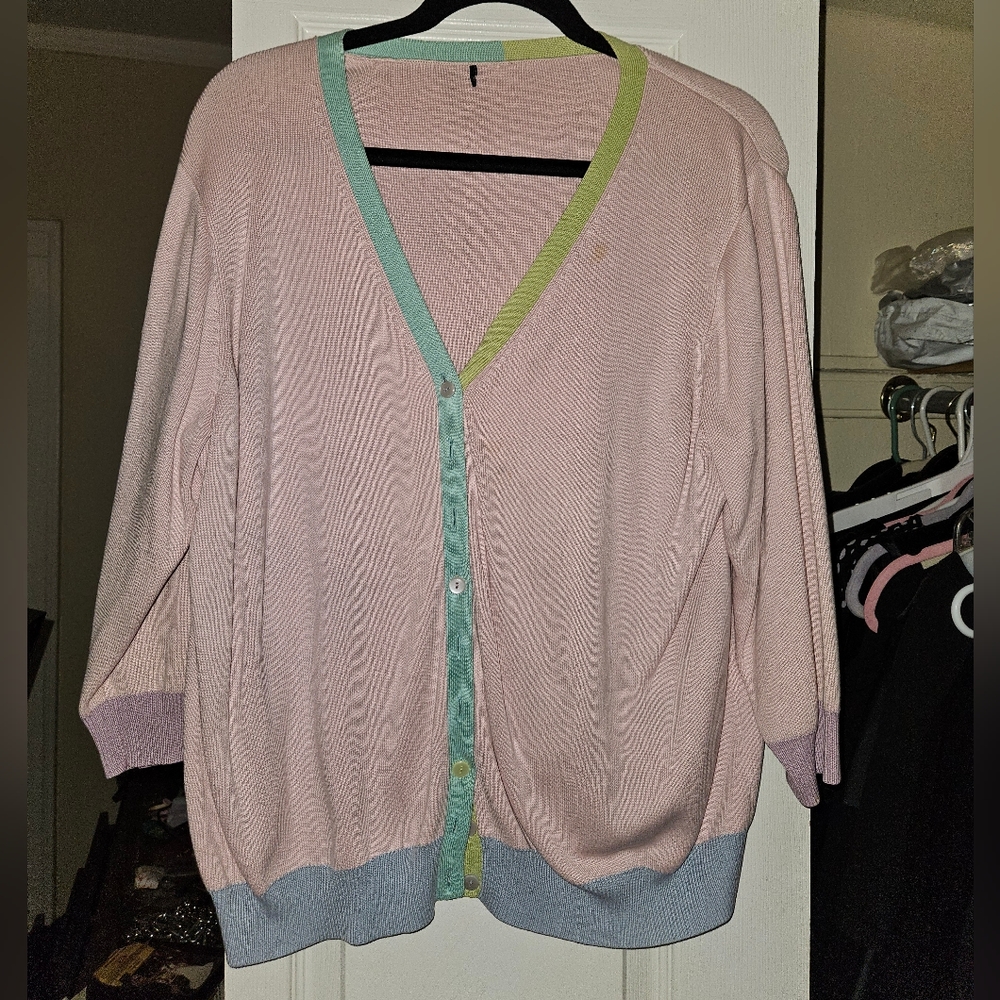 Vintage Multicolored Pastel Pink Cardigan